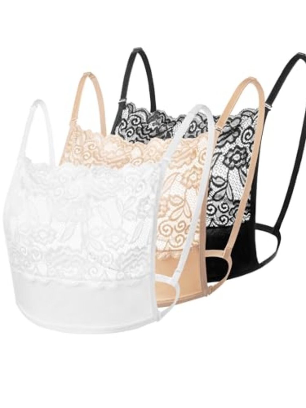 3Pcs Lady Lace Wearable Mock Camisole‎ Bra Insert Overlay Modesty Panel Vest